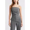 Open Edit Pinstripe Ruched Asymmetric Sleeveless Top In Grey Heather Edie Stripe