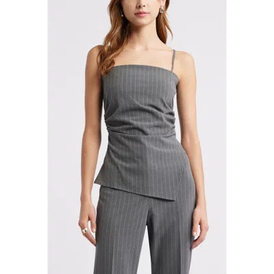 Open Edit Pinstripe Ruched Asymmetric Sleeveless Top In Grey Heather Edie Stripe
