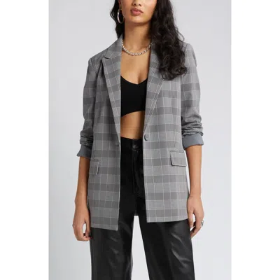 Open Edit Plaid Bracelet Sleeve Blazer In Grey Soly Plaid