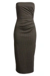 Open Edit Plaid Strapless Dress In Black