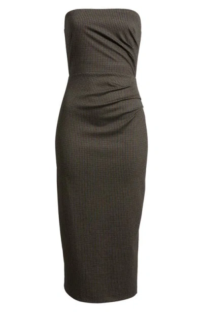 Open Edit Plaid Strapless Dress In Black