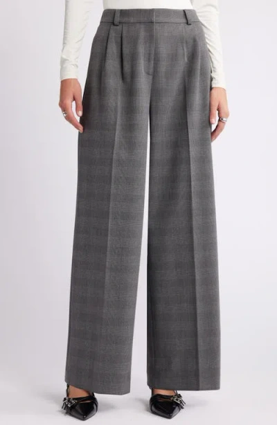 Open Edit Plaid Wide Leg Pants In Grey Glen Plaid