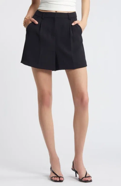 Open Edit Pleated High Waist Trouser Shorts In Black