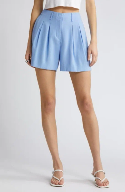 Open Edit Pleated High Waist Trouser Shorts In Blue Infinity