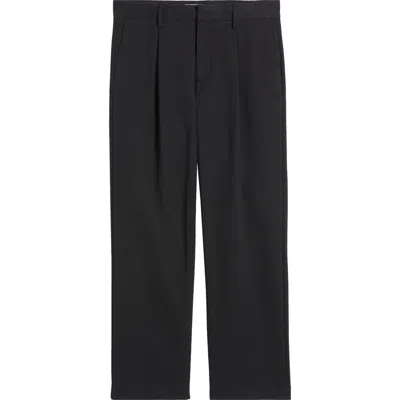 Open Edit Pleated Straight Leg Stretch Cotton Pants In Black Caviar