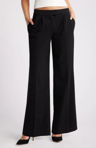 Open Edit Pleated Wide Leg Pants In Black