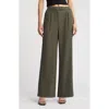 Open Edit Relaxed Waist Wide Leg Trousers In Green City
