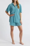 Open Edit Plissé Short Pajamas In Blue Cameo