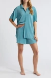 Open Edit Plissé Short Pajamas In Blue Cameo