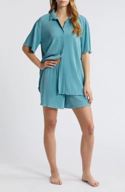 Open Edit Plissé Short Pajamas In Blue Cameo