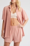 Open Edit Plissé Short Pajamas In Pink Tan