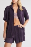 Open Edit Plissé Short Pajamas In Purple Night