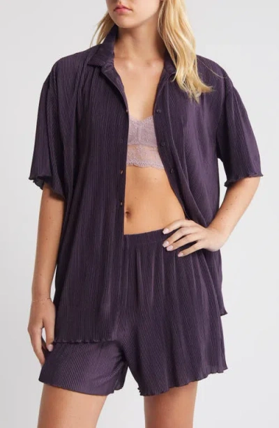 Open Edit Plissé Short Pajamas In Purple Night