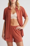 Open Edit Plissé Short Pajamas In Rust Redwood