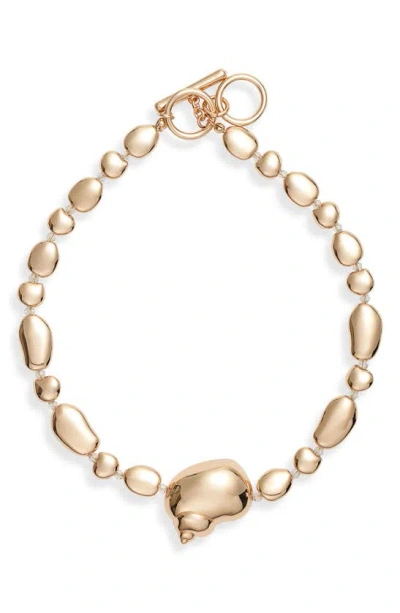 Open Edit Polished Bead Statement Necklace In Gold