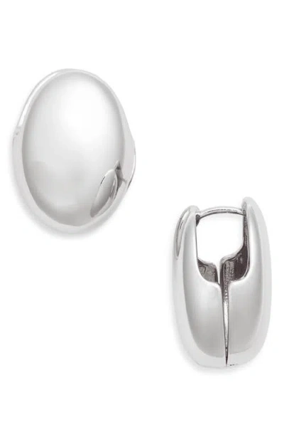 Open Edit Polished Puffy Huggie Hoop Earrings In Rhodium