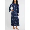 Open Edit Print Long Sleeve Drape Back Dress In Blue