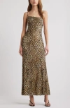 Open Edit Print Mesh Maxi Dress In Beige Goldrown Leopard
