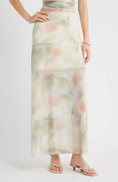 Open Edit Print Mesh Maxi Skirt In Neutral