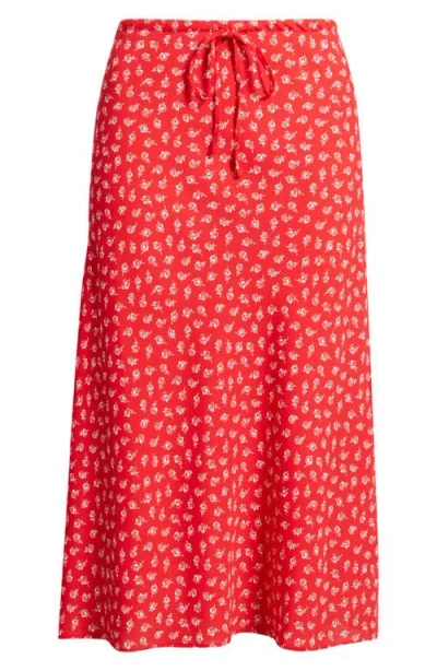Open Edit Print Midi Skirt In Red