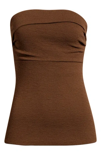 Open Edit Puckered Crepe Bandeau Top In Brown