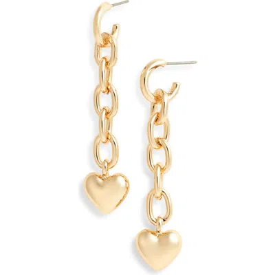 Open Edit Puffy Heart Chain Drop Earrings In Gold