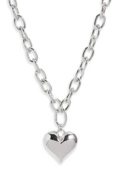 Open Edit Puffy Heart Chain Necklace In Silver