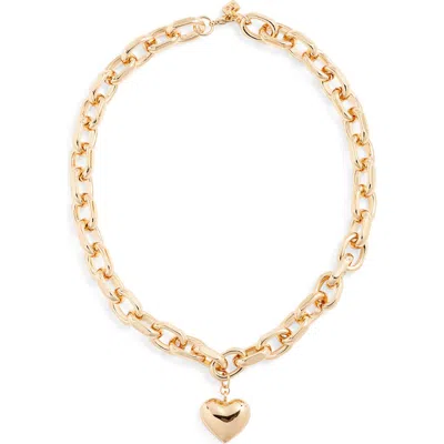Open Edit Puffy Heart Pendant Chain Necklace In Gold