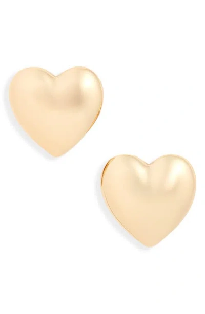 Open Edit Puffy Heart Stud Earrings In Gold