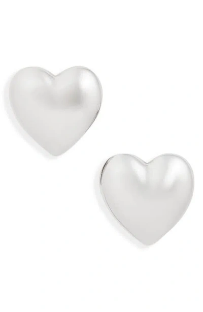 Open Edit Puffy Heart Stud Earrings In Metallic