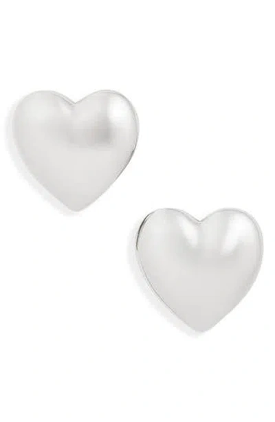 Open Edit Puffy Heart Stud Earrings In Metallic