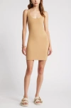 Open Edit Raw Edge Tank Minidress In Tan Cartouche