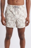 Open Edit Recycled Volley Swim Trunks In Tan Thread Abstract Geo Shape