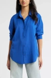 Open Edit Relaxed Fit Long Sleeve Button-up Shirt In Blue Mazarine