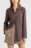 Open Edit Relaxed Fit Long Sleeve Button-up Shirt In Brown