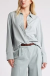 Open Edit Relaxed Fit Long Sleeve Button-up Shirt In Teal Pond