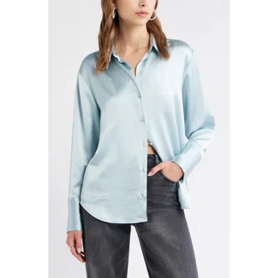 Open Edit Relaxed Fit Satin Button-up Shirt In Blue Cloud
