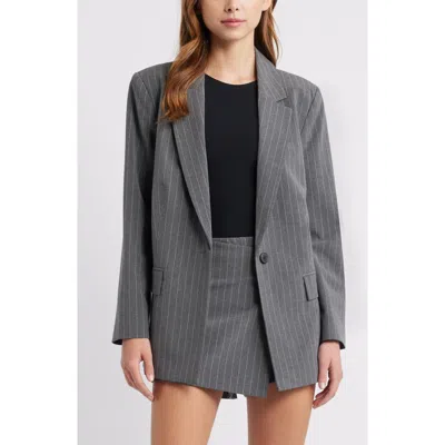 Open Edit Relaxed Pinstripe Blazer In Grey Heather Edie Stripe