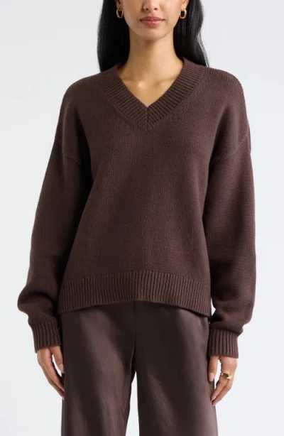 Open Edit Relaxed V-neck Sweater In Brown