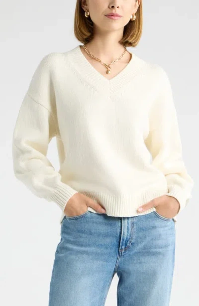 Open Edit Relaxed V-neck Sweater In Neutral
