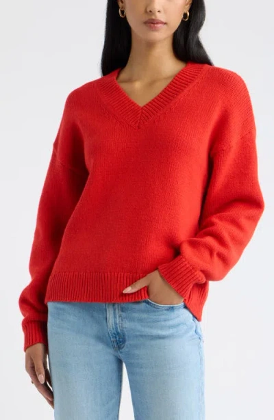Open Edit Relaxed V-neck Sweater In Red