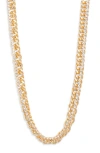 Open Edit Rhinestone Embellished Chain Necklace In Clear- Gold