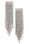 Open Edit Rhinestone Fringe Earrings In Clear- Rhodium