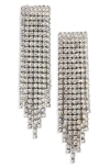 Open Edit Rhinestone Fringe Earrings In Clear- Rhodium