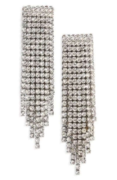 Open Edit Rhinestone Fringe Earrings In Clear- Rhodium