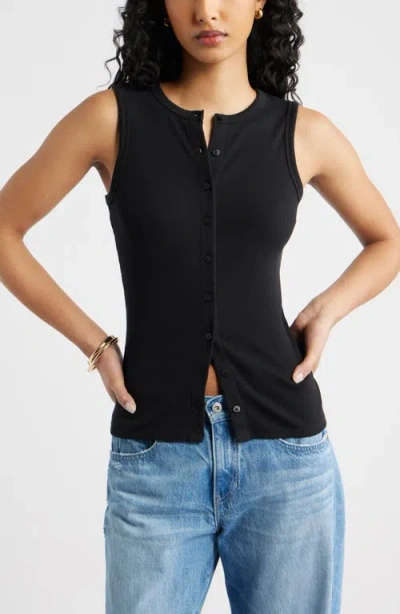 Open Edit Rib Button-up Tank In Black