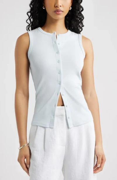 Open Edit Rib Button-up Tank In Blue