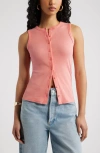 Open Edit Rib Button-up Tank In Pink