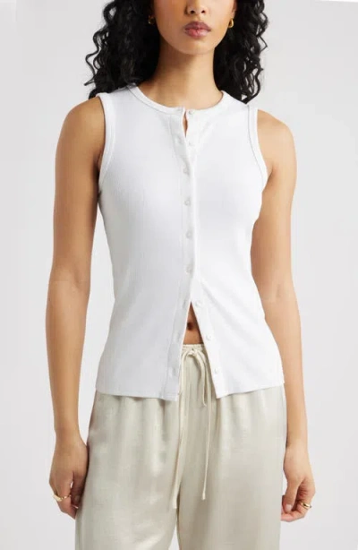Open Edit Rib Button-up Tank In White