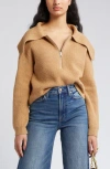 Open Edit Rib Half Zip Sweater In Tan Cartouche